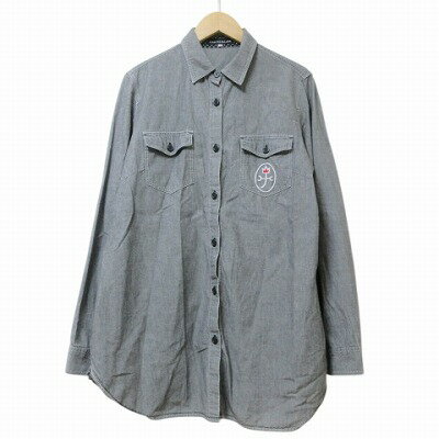 【中古】カステルバジャック CASTELBAJAC 大きいサイズ ワークシャツ ロゴ刺繍 長袖 マチ付き 42 LL相当 グレー X レディース 【ベクトル 古着】 250607