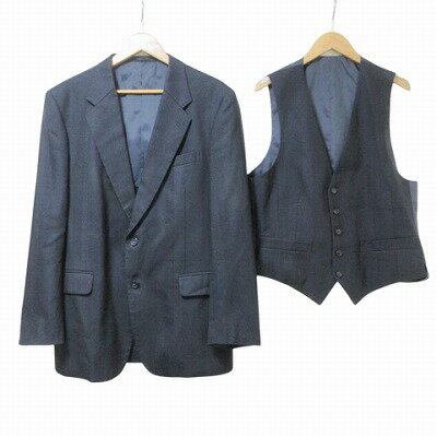 【中古】MATSUZAKAYA 松坂屋 ジャケット ベストセット シングル 2B 背抜き ストライプ ウール 紺 ネイビー X メンズ 【ベクトル 古着】 25...