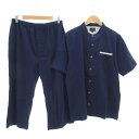 【中古】ランバン LANVIN COLLECTION パジャマ セットアップ シャツ 半袖 イージーパンツ クロップド丈 L 紺 ネイビー /AE メンズ 【ベ...