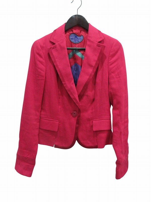 【中古】エトロ ETRO ジャケット パイピング 麻 リネン イタリア製 ピンク Sサイズ レディース 【ベクトル 古着】 260619
