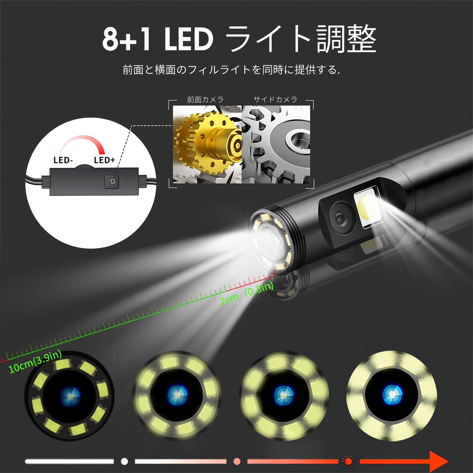 ファイバースコープ 1920P HD デュアルレンズ内視鏡カメラ C タイプボアスコープ、7.9mm スネーク カメラ IP67 防水検査カメラ 8+1 工業用内視鏡 LED ライト付き Android および iOS スマートフォン、iPhone、iP