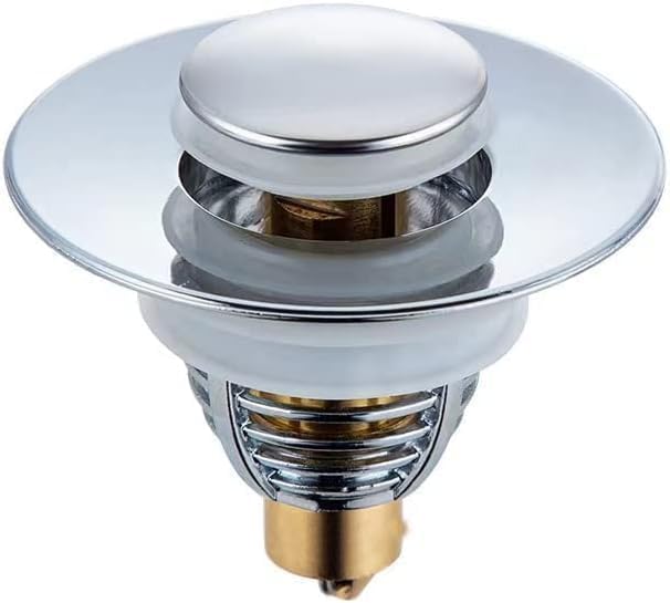 洗面台ポップアップ ゴミ受け 三代目排水栓 真鍮製 ステンレス製 目詰まり防止 防臭 防虫 錆びにくい 掃除便利 ワンプッシュ開閉 流し台 ごみ受け 洗面台 排水栓 排水口 排水溝 浴室シンク キッチン 台所用（内径33.6-40mm適用）