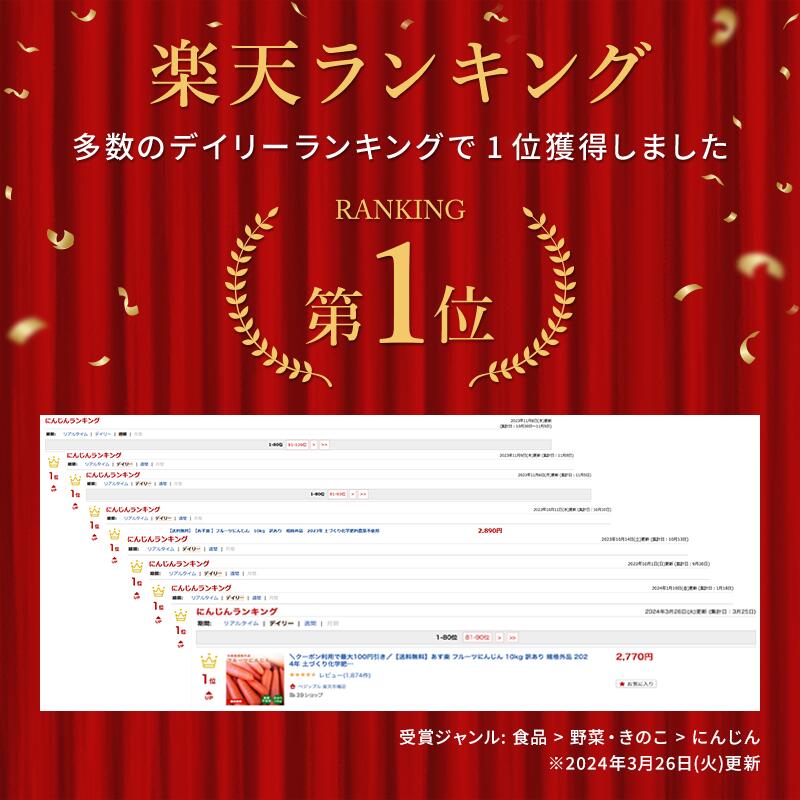 【送料無料】あす楽　フルーツにんじん 10kg 訳あり 規格外品 2024年 土づくり化学肥料農薬不使用 箱込約10kg以上 人参 ニンジン べジップル 2