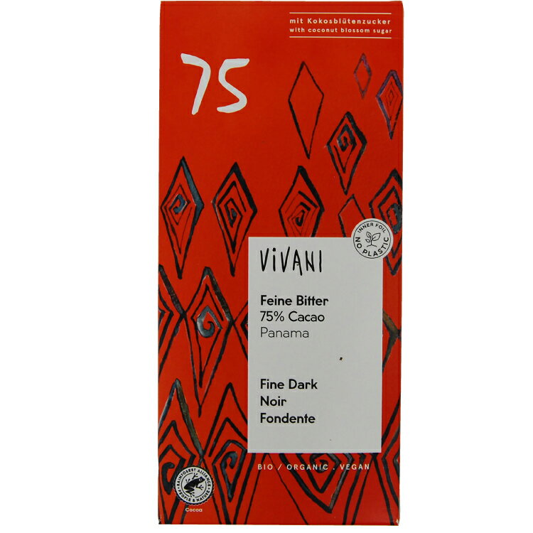 ViVANI オーガニックファインダークチョコレート75%　80g×4枚 白砂糖不使用　乳化剤不使用　ドイツのチョコレート　バレンタイン　ホワイトデー　ギフト