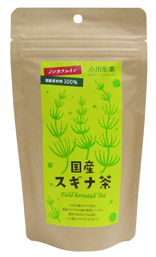 国産自生スギナ100％使用のお茶です。無漂白ティーバッグを使用したティーバッグタイプで、1包でカップ1杯分を楽しめます。ノンカフェインで、すっきりとした味わいがあります。原材料：スギナ(徳島産)内容量：18g(1g×18)　数量：10パック　製造販売者：小川生薬