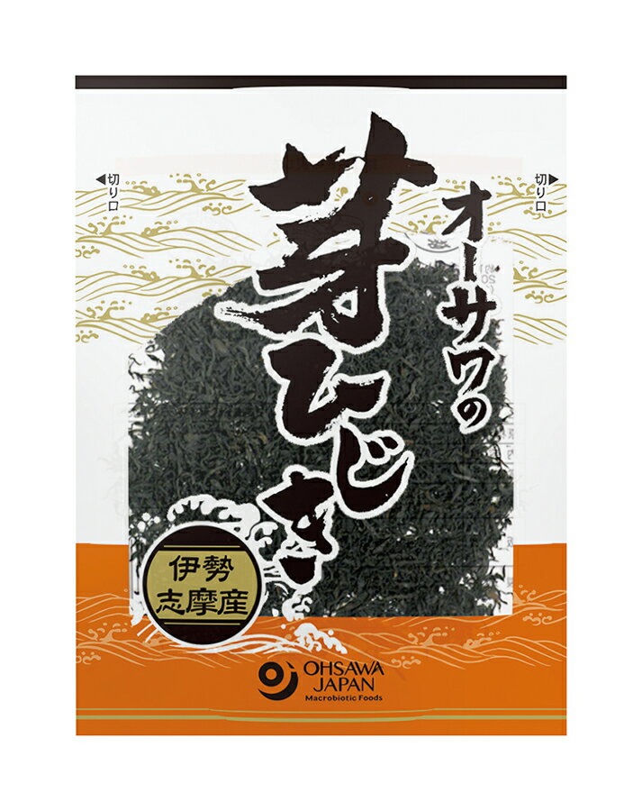 伊勢志摩産天然ひじきを天日干ししました。磯の香り高く、ふっくら柔らかく炊きあがります。切らずに使えますので便利です。原材料：ひじき(伊勢志摩産)内容量：30g　数量：6パック　販売者：オーサワジャパン