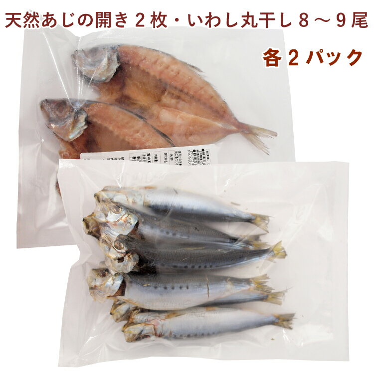 渡邊水産 天然あじの開き2枚・いわし丸干し8〜9尾 各2パック(合計4パック) 干し魚 干物