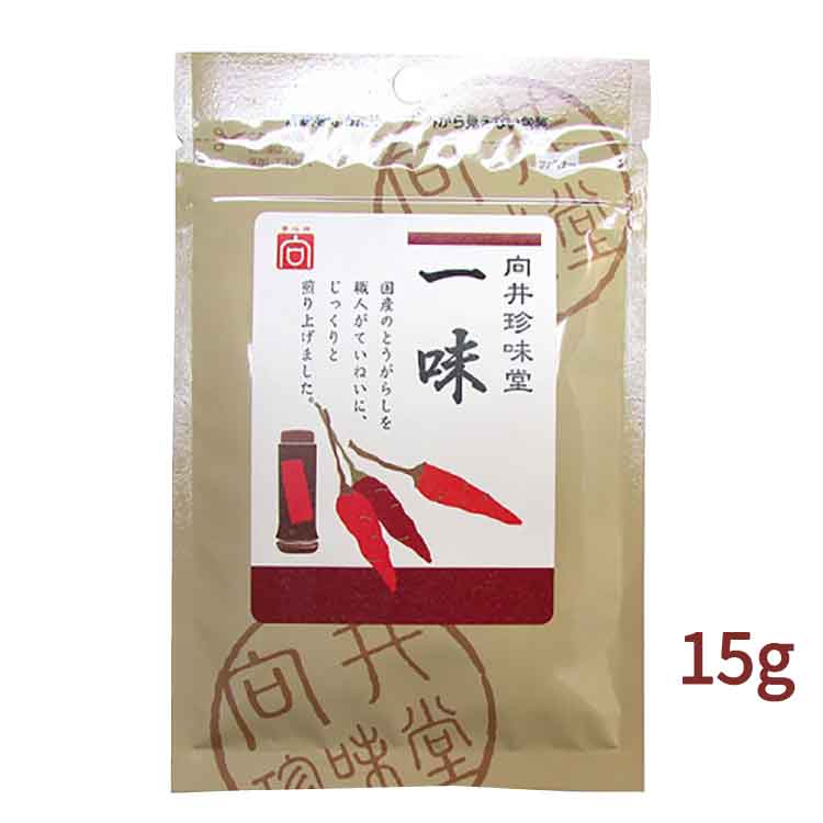 国産唐辛子の深煎り・浅煎りのWブレンド製法で辛みと香ばしさを強めるため弱火でじっくり煎り上げました。原材料：唐辛子（国産）内容量：15g　数量：8パック　製造販売者：向井珍味堂