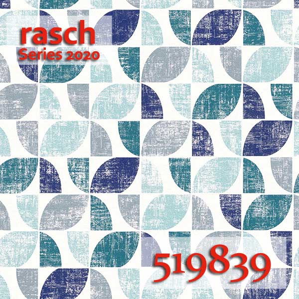rasch ラッシュ 2020519839ドイツ製　輸入壁紙53cm幅×10m巻不織布(フリース)素材ジオメトリー　幾何学　北欧　レトロ　ブルー　ホワイト※代引不可【 P10倍 】