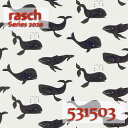 rasch ラッシュ 2020531503ドイツ製　輸入壁紙53cm幅×10m巻不織布(フリース)素材アニマル　クジラ　鯨　海　モノトーン　キッズルーム　子供部屋※代引不可【 P10倍 】