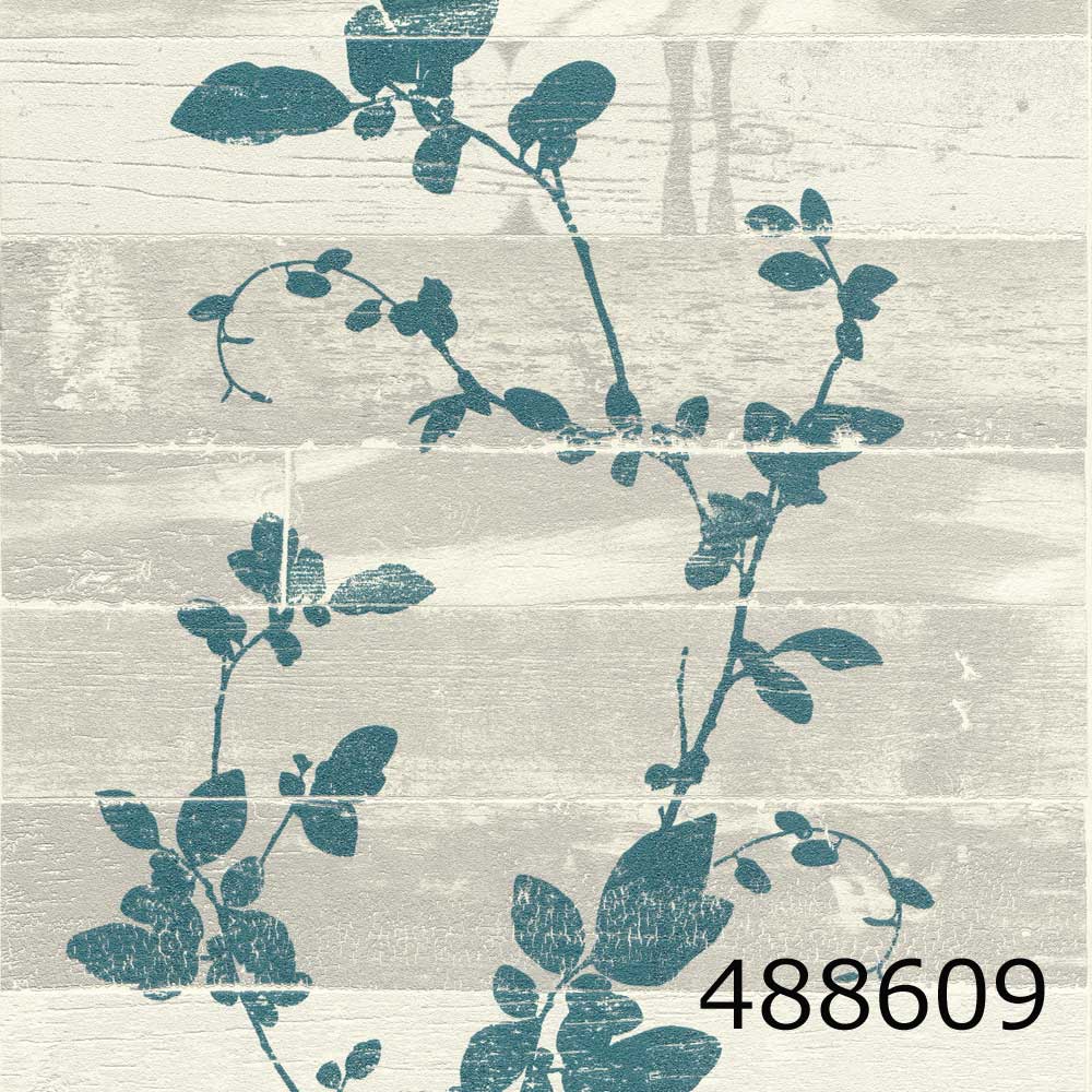 ドイツ製 輸入壁紙フェイク　fake　wood　木目　板張り　花柄　ブルー ステンシルフリース（不織布）素材1ロール 53cm×10m　488609★P10倍★