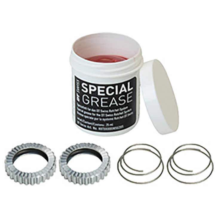 ■スプリング2個付属 ■スペシャルグリス付属 ■商品コード：MR【YHU02400】 ■JAN：【7630024355331】DT SWISS Servicekit Star Ratchet スターラチェットキット。アップグレード用の54T、36T、24Tと補修用の18Tをラインナップ。