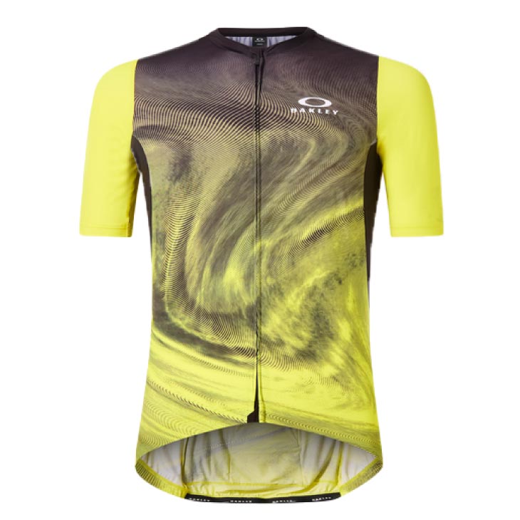 (即納)Oakley オークリー ENDURANCE DAZZLE CAMO JERSEY エンデュランス ダズル カモ 半袖ジャージ GRADIENT SWIRL BLACK/YELLOW メンズ ウェア