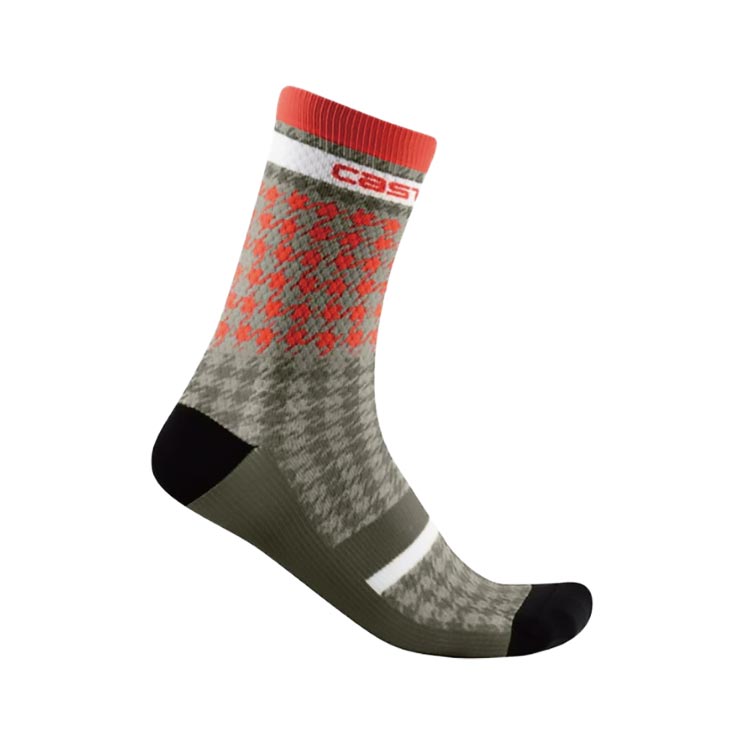 (即納)(メール便対応商品)CASTELLI カステリ MAISON 18 SOCK メゾン 18 ソックス BARK GREEN/FIERY RED ユニセックス 18cm丈 アパレル