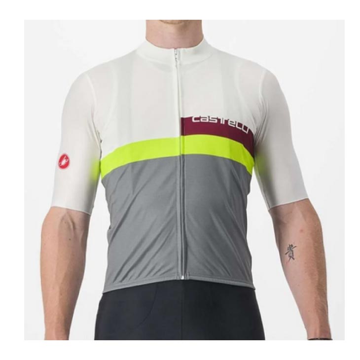 CASTELLI カステリ A BLOCCO JERSEY ブロッコ 半袖ジャージ アイボリー/ボルドー エレクトリック ライム メンズ ウェア