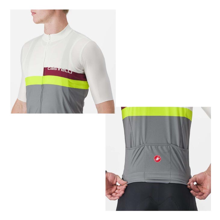 CASTELLI カステリ A BLOCCO JERSEY ブロッコ 半袖ジャージ アイボリー/ボルドー エレクトリック ライム メンズ ウェア 3