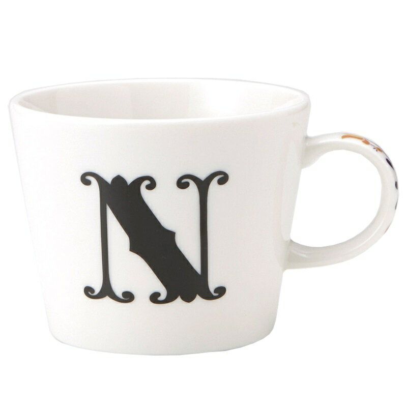 アルファベット プレート付 マグカップ イニシャル マグカップ ＆小皿 ギフトセット N 東欧風ALPHABET MUG お洒落デザイン食器 陶器製 日本製 雑貨 取寄品 【プレゼント】【誕生日ギフト】【結婚祝い】【のし利用可】