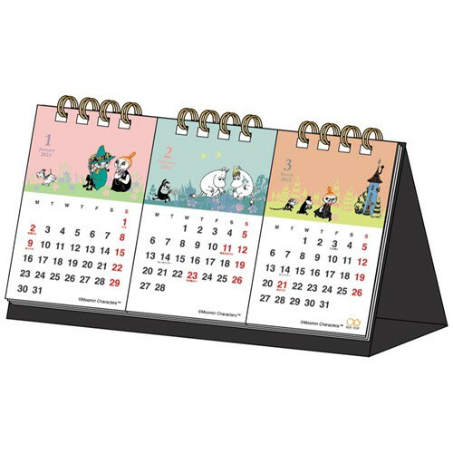 卓上カレンダー2023年 2023Calendar ムーミン 3ヶ月表示 北欧 サンスター文具 インテリア 令和5年暦 予約 メール便可