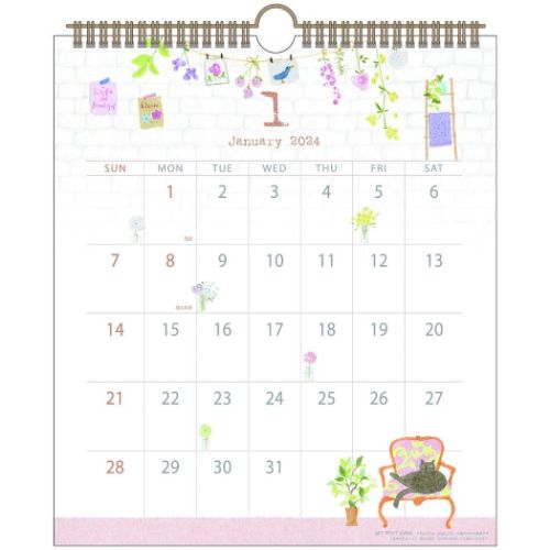 壁掛けカレンダー2024年 2024Calendar いわぶちさちこ 30角 スケジュール APJ 国内作家 アート インテリア 令和6年暦のサムネイル