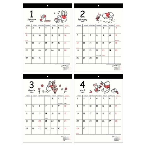 壁掛けカレンダー2024年 ウォールカレンダー 2024Calendar くまのプーさん シンプル スケジュール ディズニー サンスター文具 インテリア 書き込み 令和6年暦