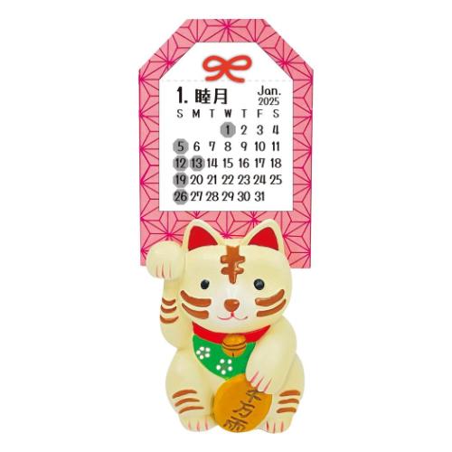 卓上カレンダー2025年 2025Calendar まめ福 カードスタンド 招き猫 APJ 和風 インテリア 令和7年暦