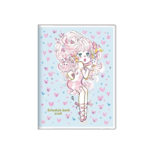 2026年月間ダイアリー A6マンスリー手帳2026 水森亜土 ブルー サンスター文具 10月始まり 令和8年手帖 メール便可