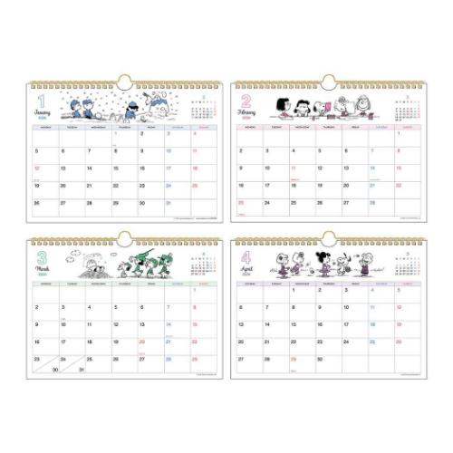 壁掛けカレンダー2026年 ウォールカレンダー 2026Calendar スヌーピー シンプル横型 ヴィンテージ ピーナッツ サンスター文具 インテリ..