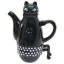 黒猫 ティーフォーツー ティーポット+ティーカップ ティーセット シンジカトウねこ 愛龍社 陶器製 ギフト食器 クロネコ 雑貨 誕生日ギフト のし利用可