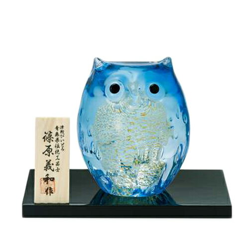親ふくろう ガラス製オブジェ 津軽びいどろ ライトブルー金 アデリア 開運 雑貨 置物 ギフト 雑貨 石塚硝子 取寄品 結婚祝い 引越し祝い 新築祝い 開業祝いのサムネイル