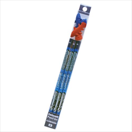 ペンシルセット 鉛筆 シーラカンス フェバリット えんぴつ6本 消しゴム2個 文具 男の子向け通販 文具 文房具 おしゃれ 仕事 学校 社会人 鉛筆シーラカンスをモチーフにした遊び心のあるペンシルセットです。シーラカンスとシーラカンスの骨格のリアルなイラストがデザインされ、深海をイメージすることでシーラカンスの雰囲気をより感じていただけます。鉛筆6本とペンシルトップ消しゴム2個(シーラカンス青、シーラカンス赤)のセットです。■サイズ：約23×243×15mm■鉛筆の硬度：B▼