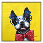 コメディアン ドッグ 動物画 オイルペイントアート OP-25080 83x83cm 油絵 額付き 犬 かわいいインテリア 取寄品