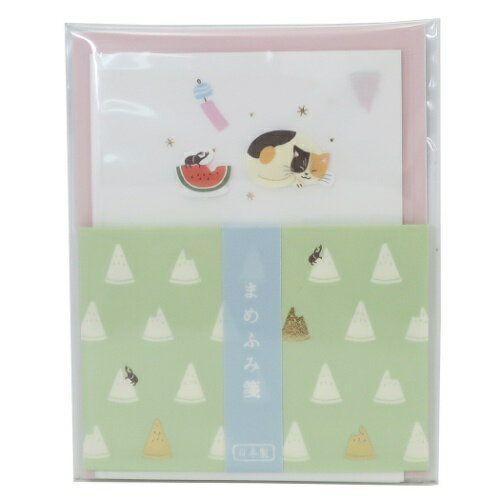 レターセット 可愛い 猫と西瓜 サマー まめふみ箋 ミニ レターセット アクティブコーポレーション 手紙..