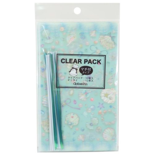 マチ付き クリアパック SS & ビニタイ 12組セット ラッピング袋 たけいみき シェル クローズピン 包装用品 ガーリープレゼント袋 メール便可