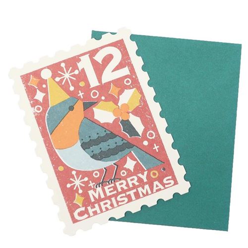 サタケシュンスケ スタンプ ミニカード クリスマスカード クリスマスロビン APJ 封筒付きグリーティングカード Xmas メール便可