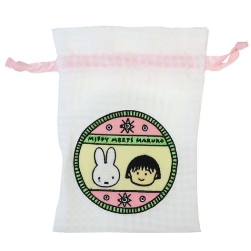 刺繍きんちゃくポーチ 巾着袋 ミッフィー ちびまる子ちゃん miffy meets maruko バッジ スモールプラネット 小物入れ メール便可