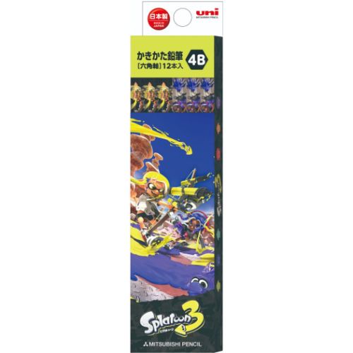 六角軸えんぴつ12本セット4B uni 鉛筆 スプラトゥーン3 新入学 三菱鉛筆 新学期準備文具 かきかた鉛筆 ダース 小学生 メール便可のサムネイル