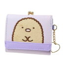 口金ミニ財布 三つ折りコンパクト財布 ミニウォレット すみっコぐらし とんかつ フェイス柄 パープル サンエックス サンアート レディース ミニ財布 プレゼント...