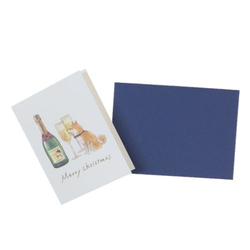 しばいぬとクリスマスミニカード ミニグリーティングカード CHRISTMAS シャンパン アクティブコーポレーション ギフト雑貨 Xmasカード メール便可