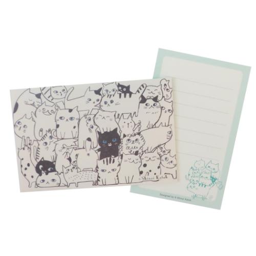 ミニレターセット 手渡し手紙セット キャットヒル グリーン 木野瀬印刷 便箋&封筒 かわいい メール便可
