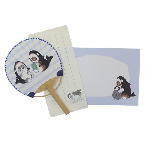 竹うちわ グリーティングカード モフサンド シャチにゃん mofusand アクティブコーポレーション 一筆箋付き メール便可