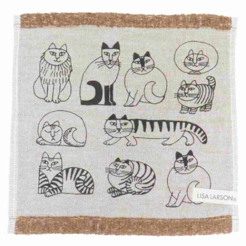 オーガニックコットンタオル ミニタオル リサ ラーソン スケッチねこたち 丸眞 汗拭きタオル メール便可のサムネイル