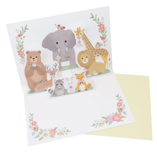 アニマルPOP UPカード グリーティングカード 多目的 アクティブコーポレーション メッセージカード ギフトカード お祝い 封筒付き メール便可