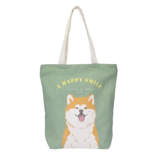 ファスナー付きキャンバストート トートバッグ きなこ いぬ ミントイン 手提げかばん かわいい メール..