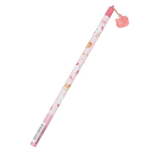 Gummy pencil, 2B, round barrel, Hello Kitty design, Sanrio, Kamio Japan, with charm, perfect for back-to-school preparations, writing instrument, elementary school student, mail order available.