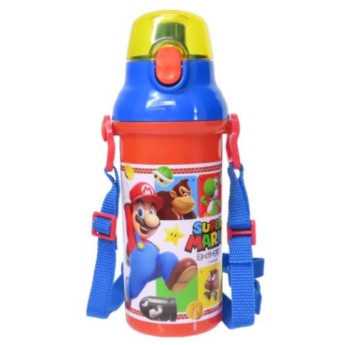 直飲みプラワンタッチボトル 水筒 スーパーマリオ スケーター ワンタッチ 480ml