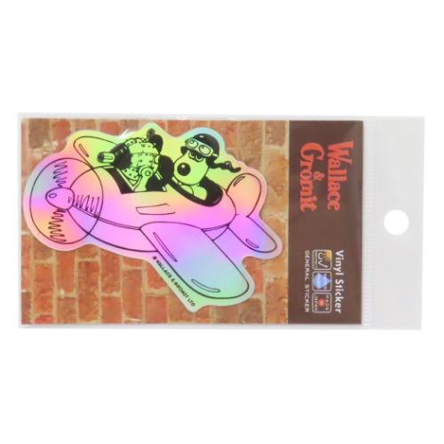 ホログラムステッカー ダイカットシール ウォレスとグルミット 飛行機 ゼネラルステッカー デコステッカー 耐水耐光 メール便可