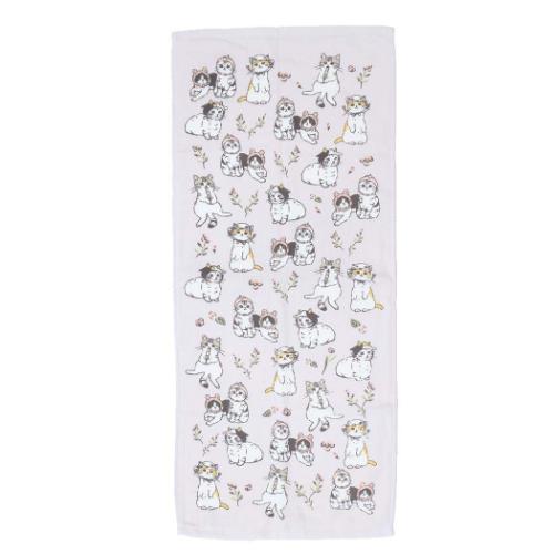 片面ガーゼプリントロングタオル フェイスタオル よもぎフレンズLPL ねこ ミントイン 新生活 かわいい メール便可