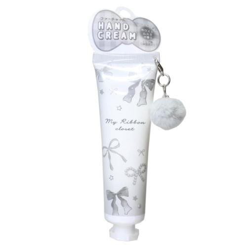 ファーチャーム付きハンドクリーム コスメ雑貨 リボン ブラック クーリア プレゼント かわいい メール便可