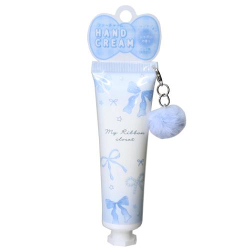 ファーチャーム付きハンドクリーム コスメ雑貨 リボン ブルー クーリア プレゼント かわいい メール便可