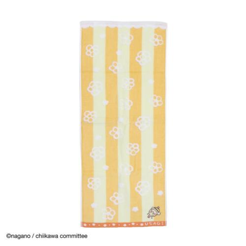 無撚糸スチームシャーリングフェイスタオル ロングタオル ちいかわ 蜂たち イエロー うさぎ タオル美術..